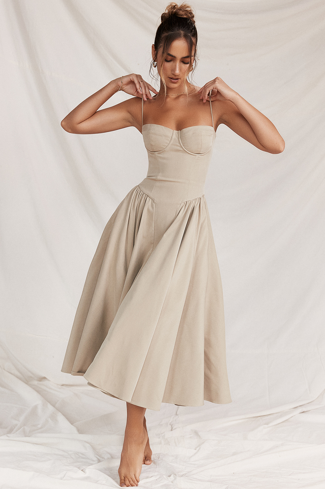 Samaria Taupe Corset Sun Dress | Dress In Beauty Samaria Taupe Corset Sun Dress | Dress In Beauty