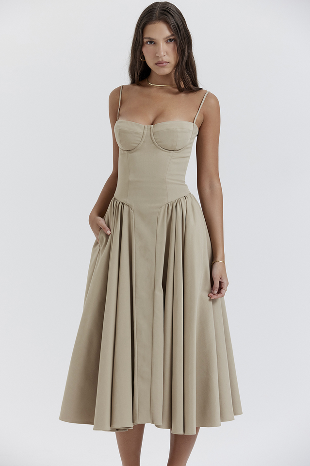 Samaria Taupe Corset Sun Dress | Dress In Beauty Samaria Taupe Corset Sun Dress | Dress In Beauty