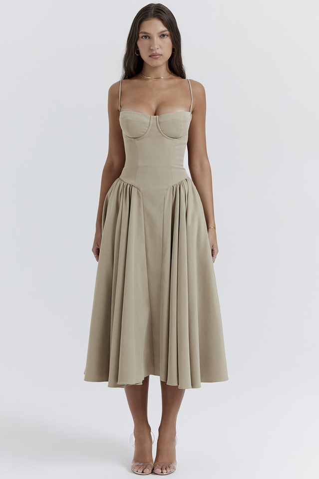 Samaria Taupe Corset Sun Dress | Dress In Beauty Samaria Taupe Corset Sun Dress | Dress In Beauty