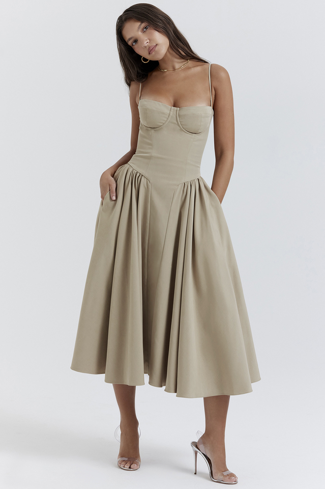 Samaria Taupe Corset Sun Dress | Dress In Beauty Samaria Taupe Corset Sun Dress | Dress In Beauty