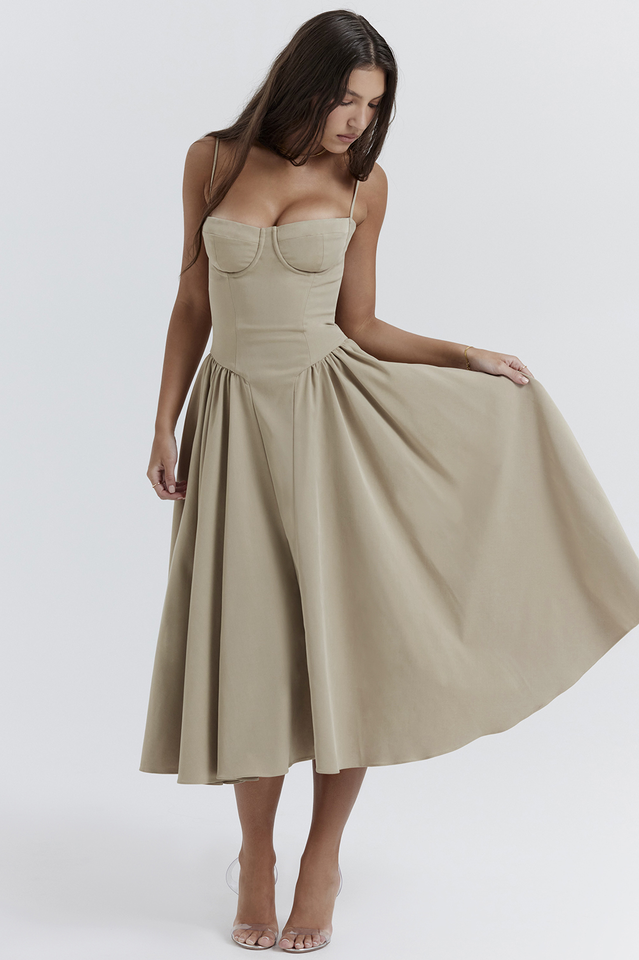 Samaria Taupe Corset Sun Dress | Dress In Beauty Samaria Taupe Corset Sun Dress | Dress In Beauty