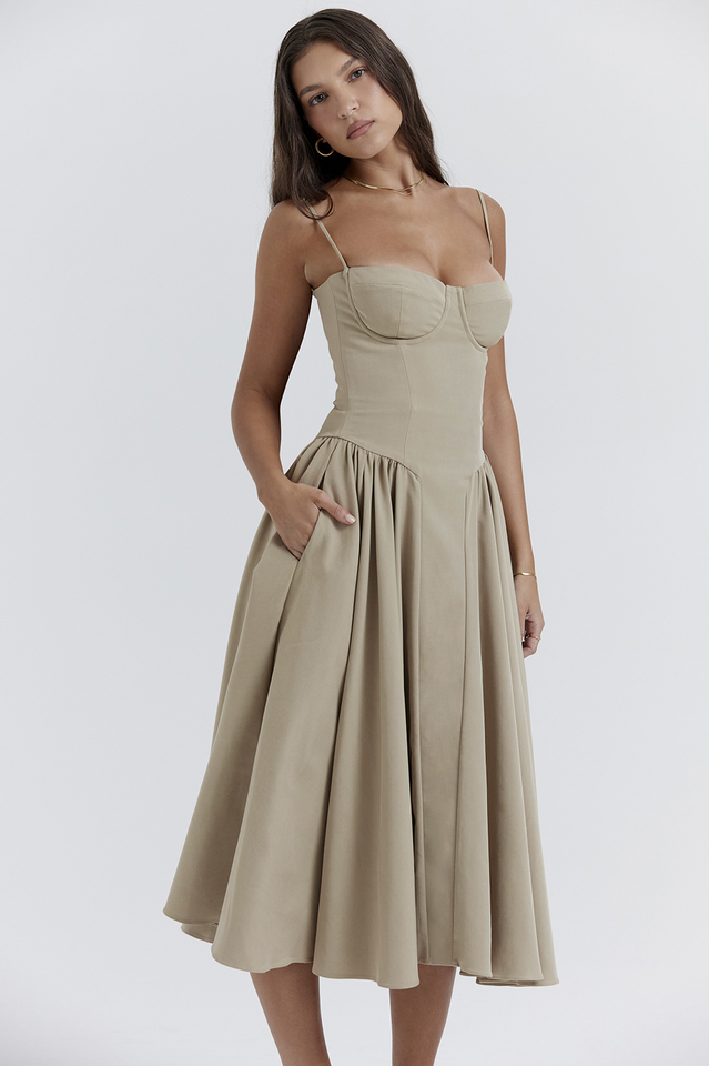 Samaria Taupe Corset Sun Dress | Dress In Beauty Samaria Taupe Corset Sun Dress | Dress In Beauty