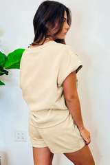 Solid Textured Drawstring Shorts Set | Dress In Beauty Solid Textured Drawstring Shorts Set | Dress In Beauty