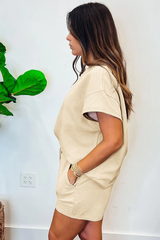 Solid Textured Drawstring Shorts Set | Dress In Beauty Solid Textured Drawstring Shorts Set | Dress In Beauty