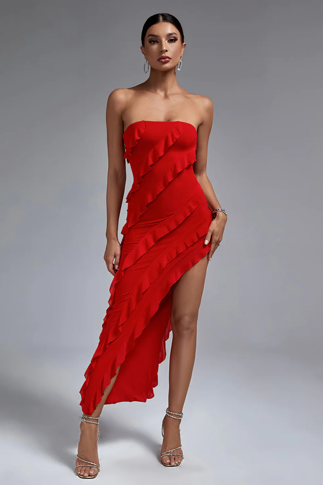 Qira Bandeau Ruffle Detail Maxi Dress | Dress In Beauty Qira Bandeau Ruffle Detail Maxi Dress | Dress In Beauty