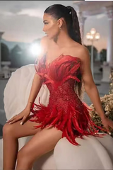 Strapless Sequin Feather Embellished Mini Dress | Dress In Beauty Strapless Sequin Feather Embellished Mini Dress | Dress In Beauty