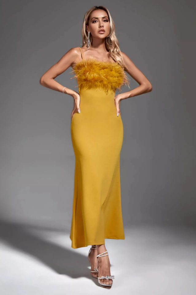 Leighton Yellow Feather Maxi Dress | Dress In Beauty Leighton Yellow Feather Maxi Dress | Dress In Beauty