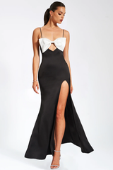 Eleanor Black & White Bow Satin Gown | Dress In Beauty Eleanor Black & White Bow Satin Gown | Dress In Beauty
