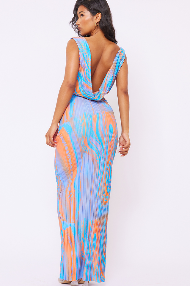Abstract Print Plisse Cowl Plunge Maxi Dress | Dress In Beauty Abstract Print Plisse Cowl Plunge Maxi Dress | Dress In Beauty