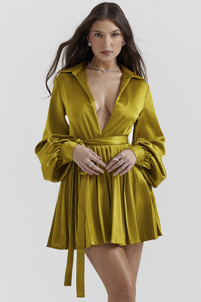 chartreuse pleated dress Emily Chartreuse Pleated Maxi