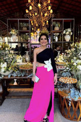 Jacquard One-Shoulder Flower Appliqué Dress | Dress In Beauty Jacquard One-Shoulder Flower Appliqué Dress | Dress In Beauty