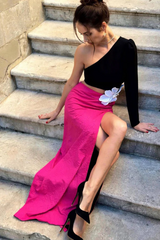 Jacquard One-Shoulder Flower Appliqué Dress | Dress In Beauty Jacquard One-Shoulder Flower Appliqué Dress | Dress In Beauty