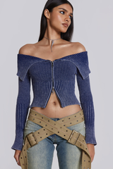 Tribeca Blue Ribbed Off The Shoulder Knit | Dress In Beauty Tribeca Blue Ribbed Off The Shoulder Knit | Dress In Beauty