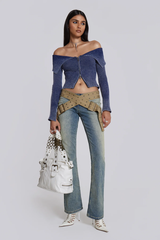 Tribeca Blue Ribbed Off The Shoulder Knit | Dress In Beauty Tribeca Blue Ribbed Off The Shoulder Knit | Dress In Beauty