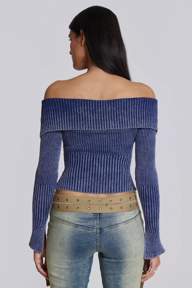 Tribeca Blue Ribbed Off The Shoulder Knit | Dress In Beauty Tribeca Blue Ribbed Off The Shoulder Knit | Dress In Beauty