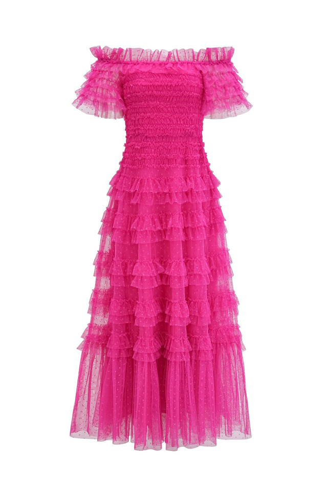 Off Shoulder Dotted Tulle Maxi Dress | Dress In Beauty Off Shoulder Dotted Tulle Maxi Dress | Dress In Beauty