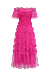 Off Shoulder Dotted Tulle Maxi Dress | Dress In Beauty Off Shoulder Dotted Tulle Maxi Dress | Dress In Beauty