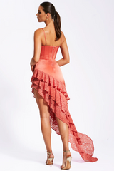 Zaira Coral Lace Satin Corset Dress | Dress In Beauty Zaira Coral Lace Satin Corset Dress | Dress In Beauty