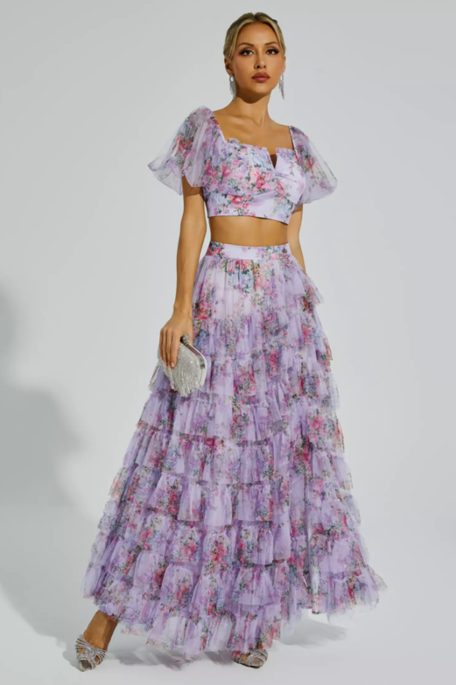 Braylee Purple Floral Ruched Set | Dress In Beauty Braylee Purple Floral Ruched Set | Dress In Beauty