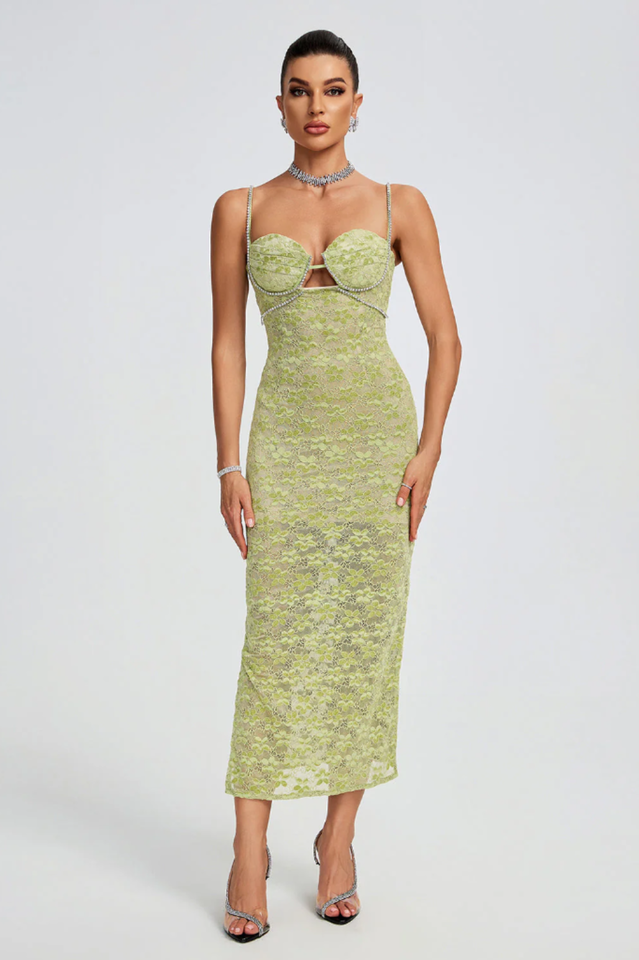 Lace Floral Crystal Chain Bustier Midi Dress | Dress In Beauty Lace Floral Crystal Chain Bustier Midi Dress | Dress In Beauty