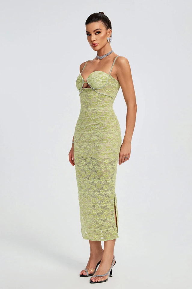 Lace Floral Crystal Chain Bustier Midi Dress | Dress In Beauty Lace Floral Crystal Chain Bustier Midi Dress | Dress In Beauty