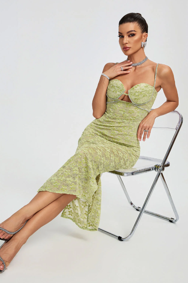 Lace Floral Crystal Chain Bustier Midi Dress | Dress In Beauty Lace Floral Crystal Chain Bustier Midi Dress | Dress In Beauty