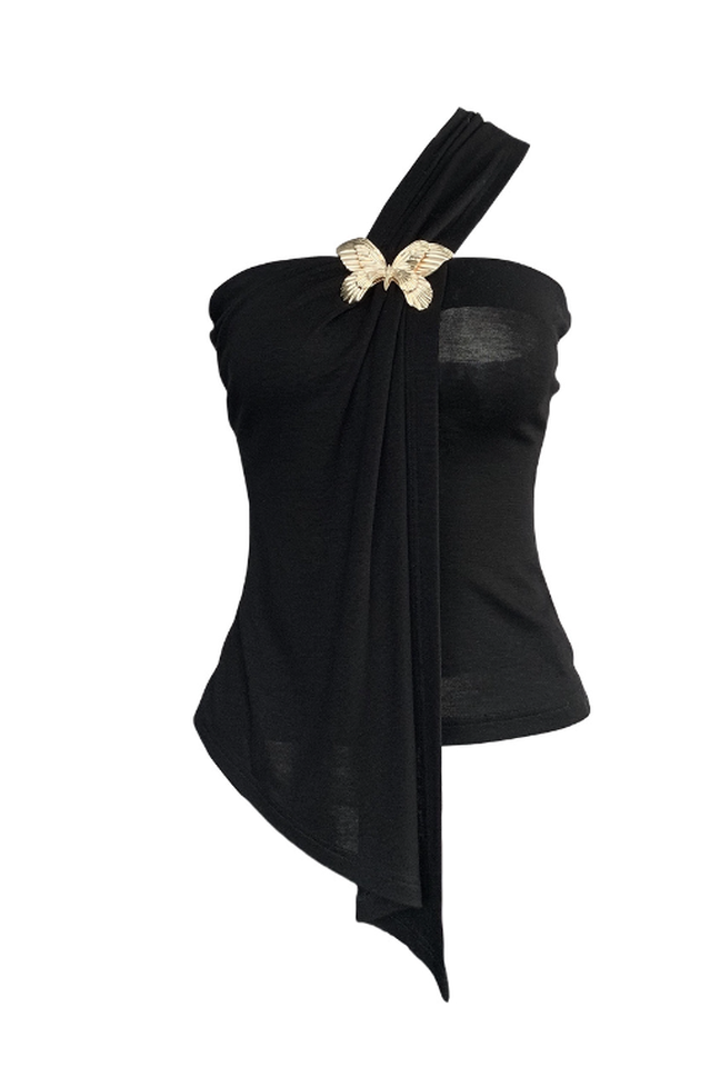 Black Draped Top With An Asymmetrical Cut | Dress In Beauty Black Draped Top With An Asymmetrical Cut | Dress In Beauty