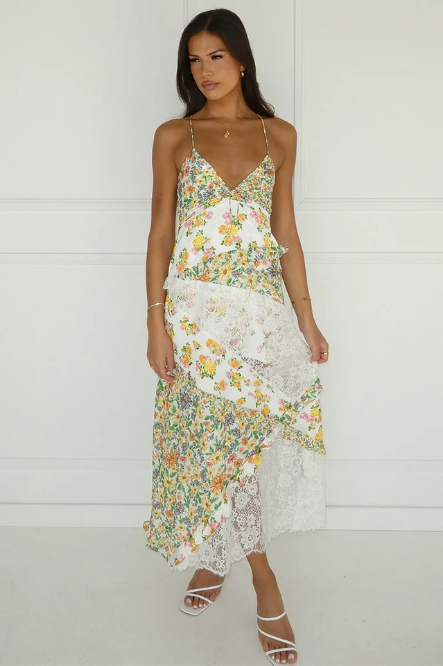 Floral Print Lace Backless Slip Dress | Dress In Beauty Floral Print Lace Backless Slip Dress | Dress In Beauty