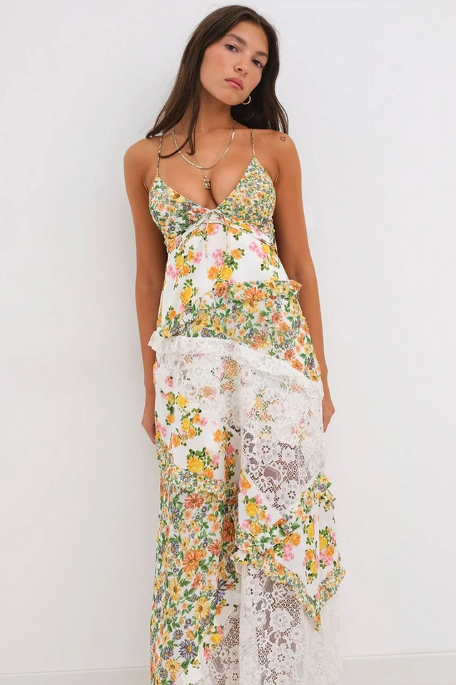 Floral Print Lace Backless Slip Dress | Dress In Beauty Floral Print Lace Backless Slip Dress | Dress In Beauty
