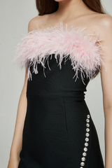 Feather Trimmed Pink Crepe Mini Dress | Dress In Beauty Feather Trimmed Pink Crepe Mini Dress | Dress In Beauty