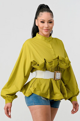 Athina Pleated Ruffle Waist Belt Blouse | Dress In Beauty Athina Pleated Ruffle Waist Belt Blouse | Dress In Beauty