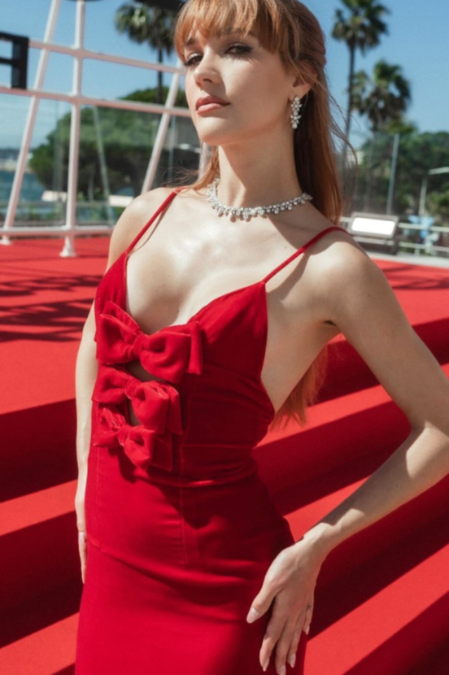 Baptiste Red Bow Velvet Maxi Dress | Dress In Beauty Baptiste Red Bow Velvet Maxi Dress | Dress In Beauty