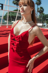 Baptiste Red Bow Velvet Maxi Dress | Dress In Beauty Baptiste Red Bow Velvet Maxi Dress | Dress In Beauty