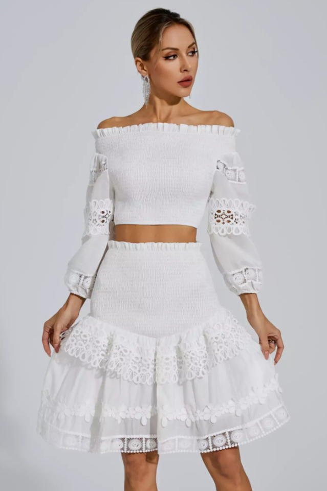 Raina White One-Shoulder Embroidered Set | Dress In Beauty Raina White One-Shoulder Embroidered Set | Dress In Beauty