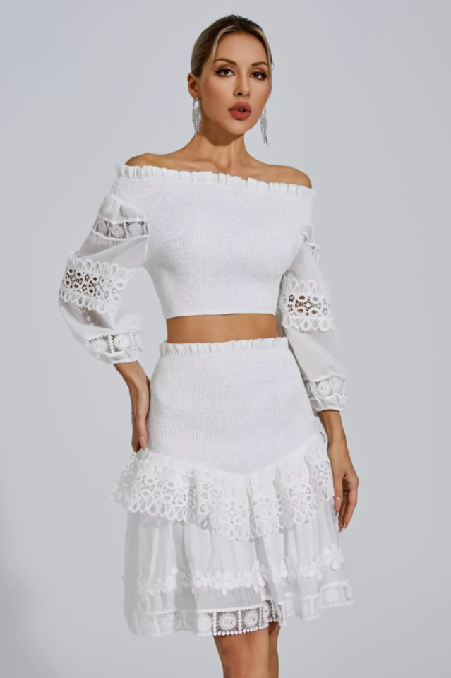 Raina White One-Shoulder Embroidered Set | Dress In Beauty Raina White One-Shoulder Embroidered Set | Dress In Beauty