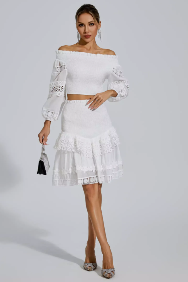 Raina White One-Shoulder Embroidered Set | Dress In Beauty Raina White One-Shoulder Embroidered Set | Dress In Beauty