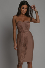 Strapless Sleeveless Tassels Midi Bandage Dress | Dress In Beauty Strapless Sleeveless Tassels Midi Bandage Dress | Dress In Beauty