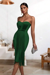 Strapless Sleeveless Tassels Midi Bandage Dress | Dress In Beauty Strapless Sleeveless Tassels Midi Bandage Dress | Dress In Beauty