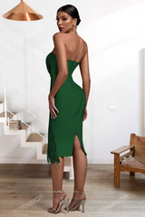 Strapless Sleeveless Tassels Midi Bandage Dress | Dress In Beauty Strapless Sleeveless Tassels Midi Bandage Dress | Dress In Beauty
