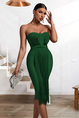 Strapless Sleeveless Tassels Midi Bandage Dress | Dress In Beauty Strapless Sleeveless Tassels Midi Bandage Dress | Dress In Beauty