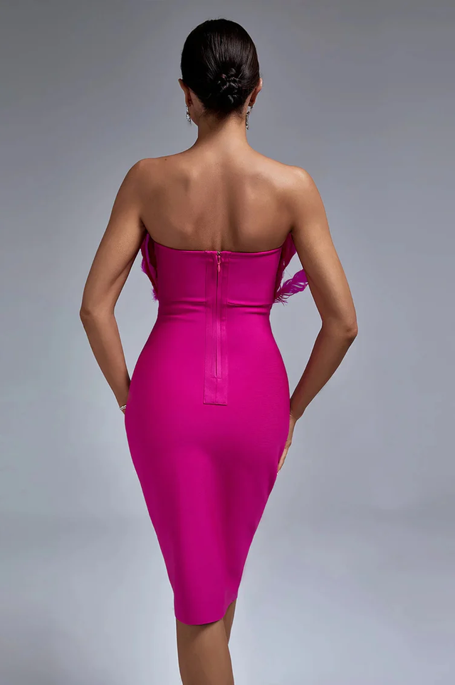 Parry Feather Strapless Midi Bandage Dress | Dress In Beauty Parry Feather Strapless Midi Bandage Dress | Dress In Beauty