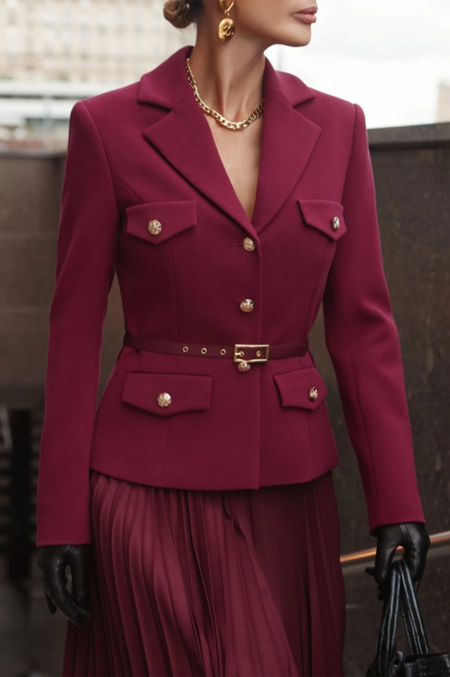 Florence Belted Blazer Pleated Skirt Set | Dress In Beauty Florence Belted Blazer Pleated Skirt Set | Dress In Beauty