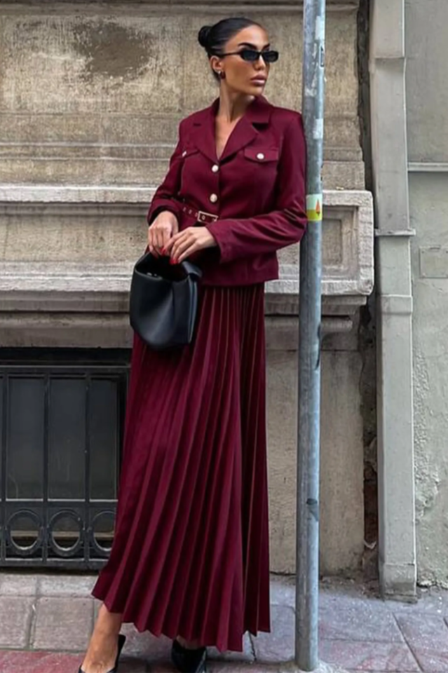 Florence Belted Blazer Pleated Skirt Set | Dress In Beauty Florence Belted Blazer Pleated Skirt Set | Dress In Beauty