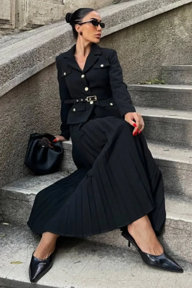 Florence Belted Blazer Pleated Skirt Set | Dress In Beauty Florence Belted Blazer Pleated Skirt Set | Dress In Beauty