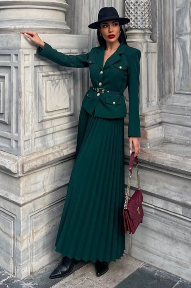 Florence Belted Blazer Pleated Skirt Set | Dress In Beauty Florence Belted Blazer Pleated Skirt Set | Dress In Beauty
