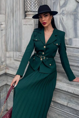 Florence Belted Blazer Pleated Skirt Set | Dress In Beauty Florence Belted Blazer Pleated Skirt Set | Dress In Beauty