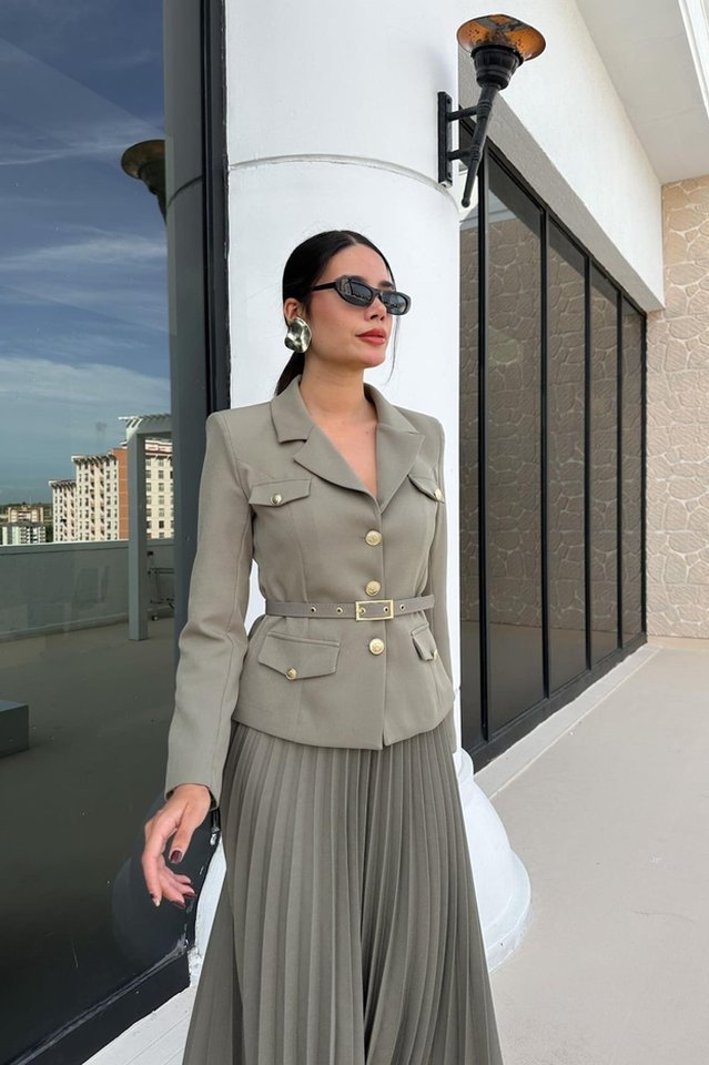 Florence Belted Blazer Pleated Skirt Set | Dress In Beauty Florence Belted Blazer Pleated Skirt Set | Dress In Beauty