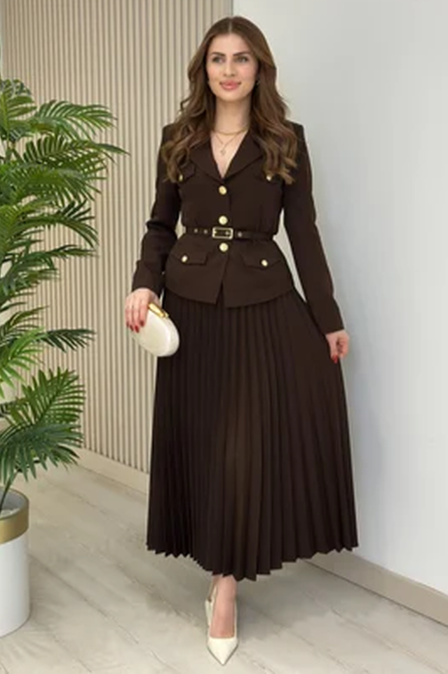 Florence Belted Blazer Pleated Skirt Set | Dress In Beauty Florence Belted Blazer Pleated Skirt Set | Dress In Beauty