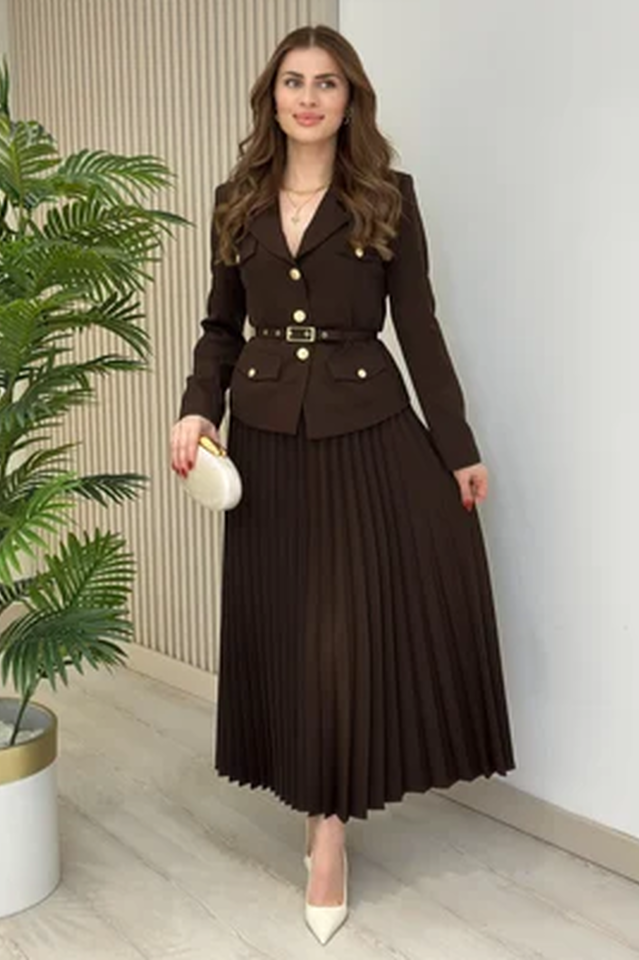 Florence Belted Blazer Pleated Skirt Set | Dress In Beauty Florence Belted Blazer Pleated Skirt Set | Dress In Beauty