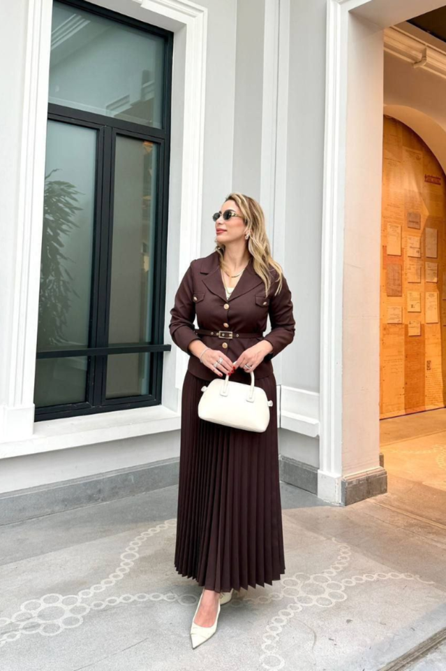 Florence Belted Blazer Pleated Skirt Set | Dress In Beauty Florence Belted Blazer Pleated Skirt Set | Dress In Beauty